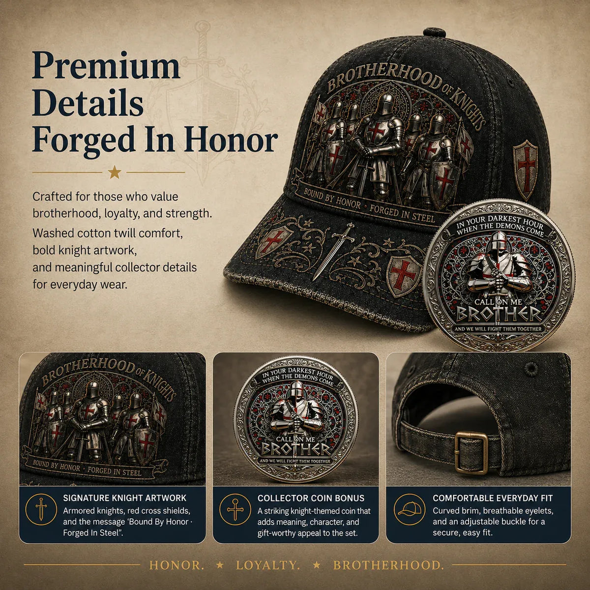 ⚔️ 2026 Architecturm®Brotherhood Of Knights Honor Cap 🎁 Free Honor Coin With Every Cap Purchase