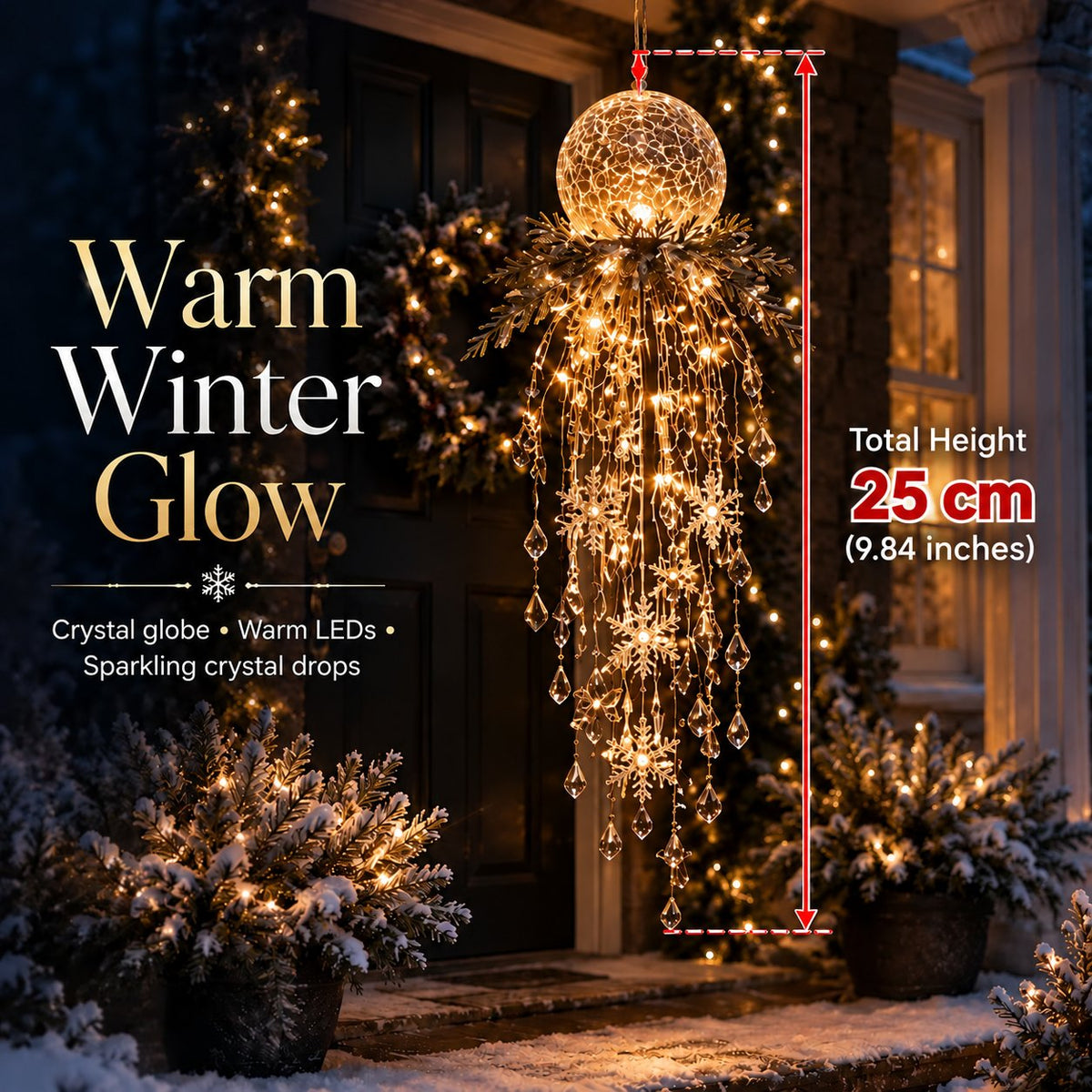 Crystal Cascade Christmas Light™ – Hängende LED-Veranda-Deko: Schneeflocke & Kristalle ✨❄️