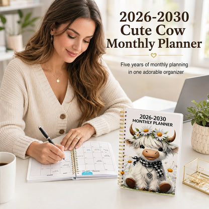 🐮 Cute Cow 5-Year Planner 2026–2030 | Monthly Organizer with Farmhouse Cover, Goal Tracking Pages & Long-Term Planning Layout ✨