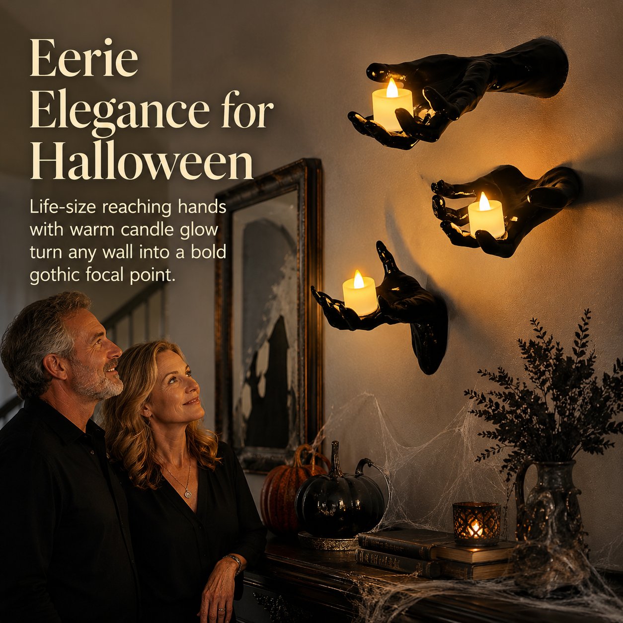 Halloween Decorations, Pack of 3 Wall Mounted Creepy Reaching Hands with Lighted Candles