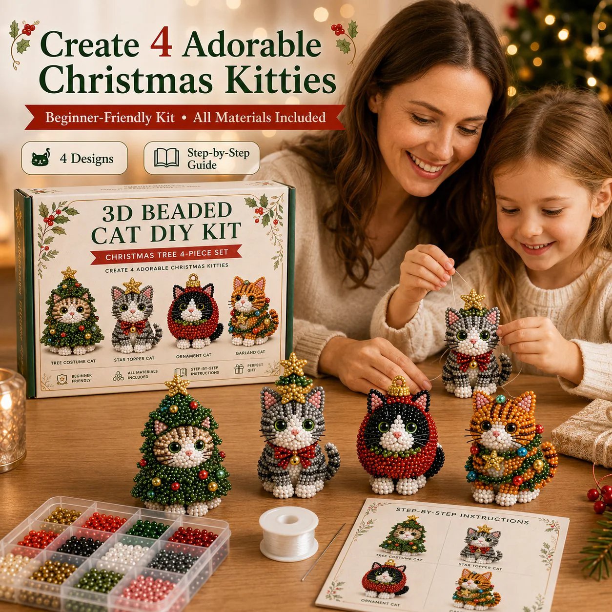 🐱✨ Create Your Own 3D Beaded Christmas Cats | Beginner-Friendly DIY Kit🎁Buy 2 | FREE Shipping