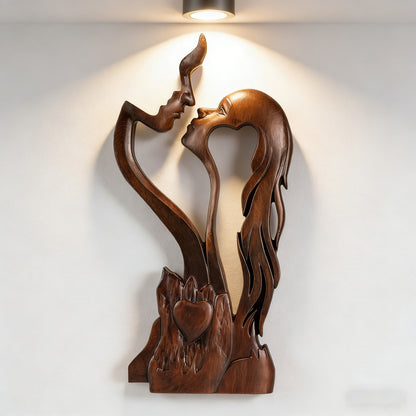 Hand-Carved Christian Love Sculpture – Wooden Couple Statue for Wedding & Anniversary Gift - size and finish detail