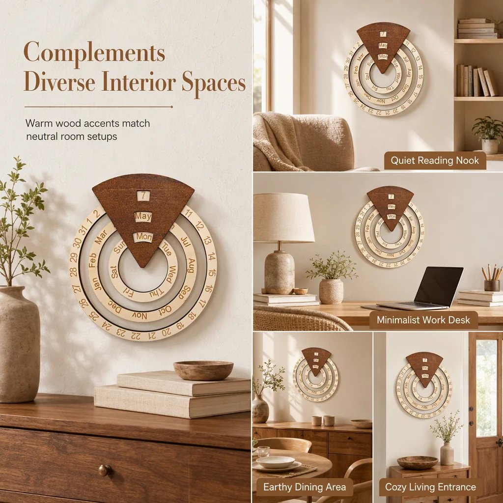 ⏳Time-Limited Special⏰Circular Wooden Rotating Perpetual Calendar Wall Hanging Decoration