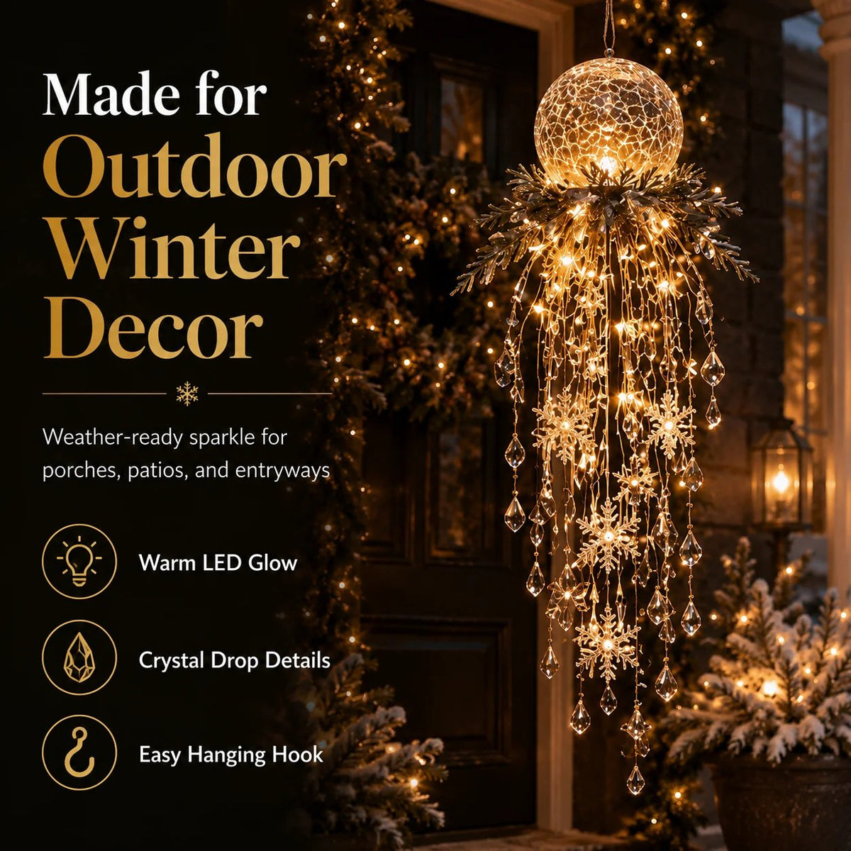 Crystal Cascade Christmas Light™ – Hängende LED-Veranda-Deko: Schneeflocke & Kristalle ✨❄️