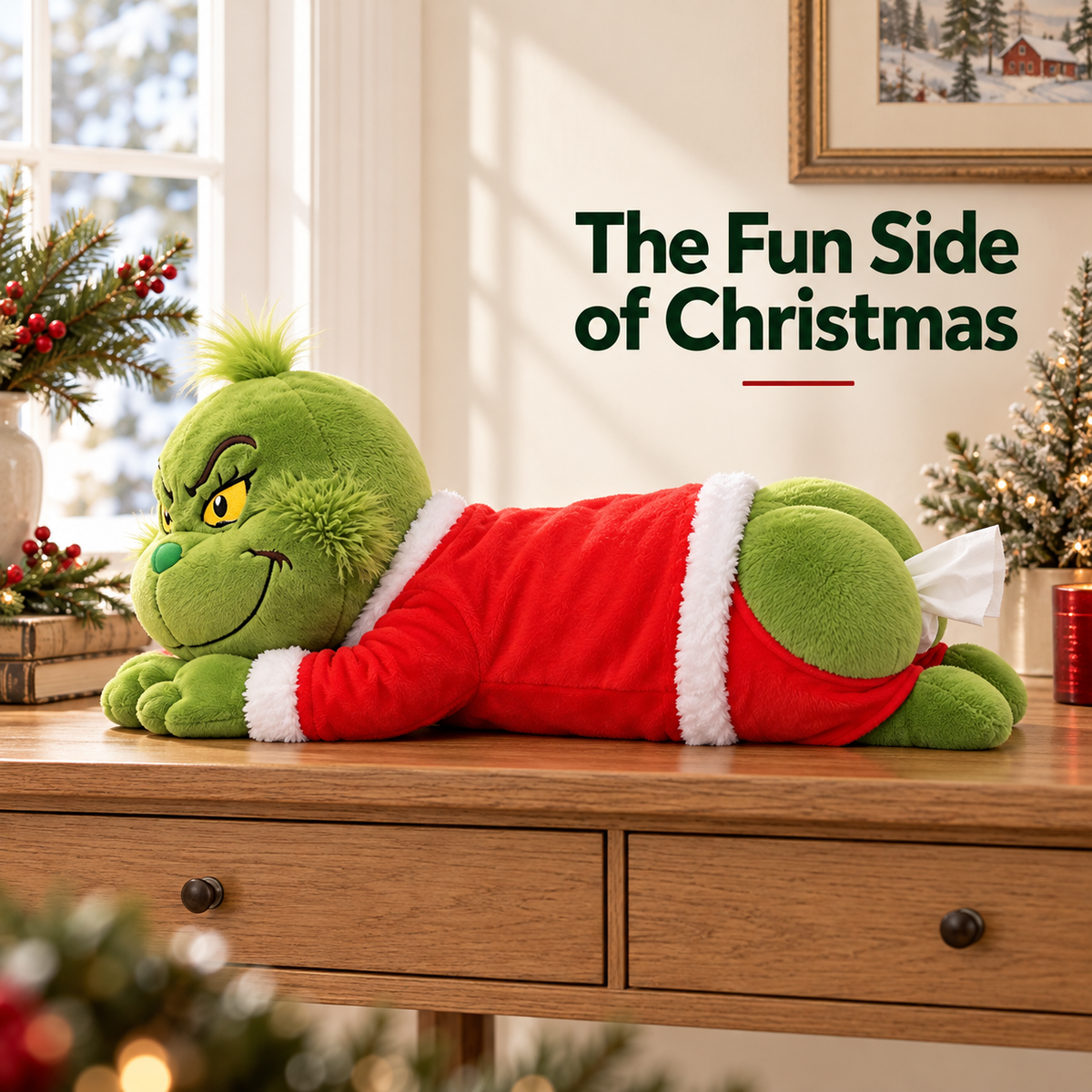 🎁Last Day 49% OFF🔥🎄Grinch Plush Tissue Box Cover | Funny Christmas Grinch Tissue Holder, Festive Home Decor & Novelty Holiday Gift