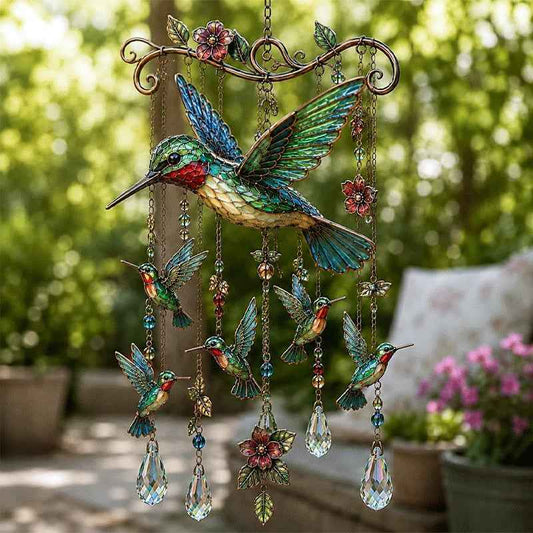 Graceful Hummingbird Crystal Wind Chime – Outdoor Garden Decor for Bird Lovers