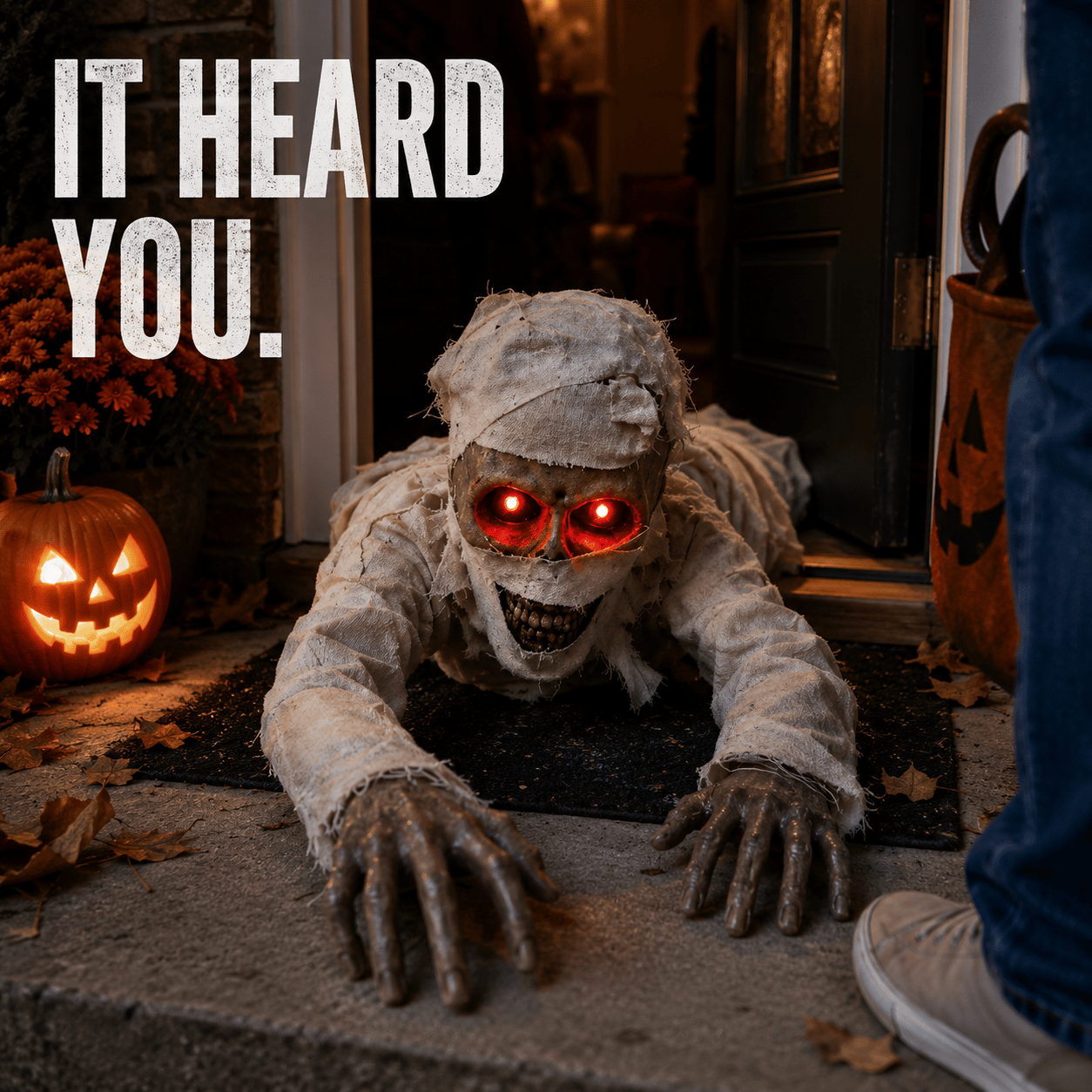 💀Sound-Activated Animated Crawling Mummy with Glowing Red Eyes