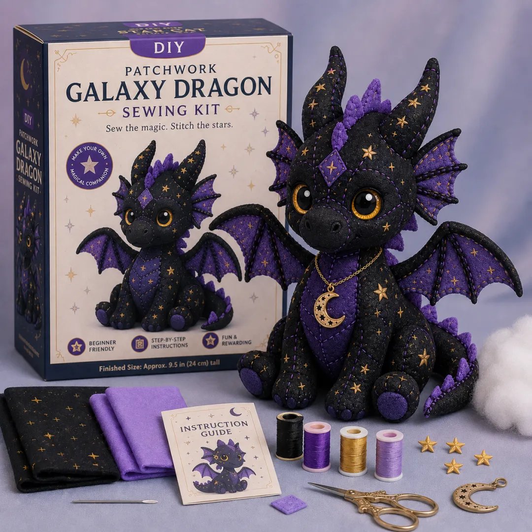 🔥LAST DAY 50% OFF - 🐱Mystic Patchwork Animal Sewing Kit – DIY Plush Craft Kit with Starry Fabric, Moon Charm