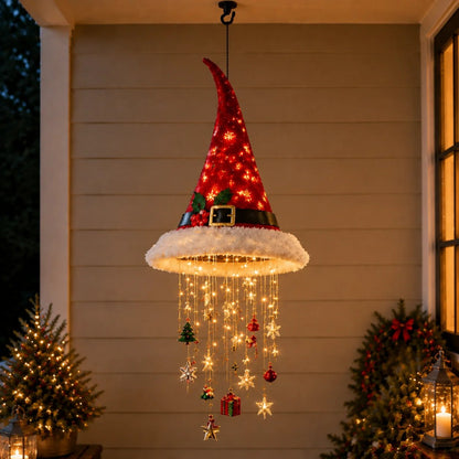 🎅 Beleuchteter Weihnachtsmannhut als Hängeleuchter 🎄 | 3 verschiedene Designs, warme LED-Lichterkette | Weihnachtsdeko für drinnen und draußen, Geschenkidee