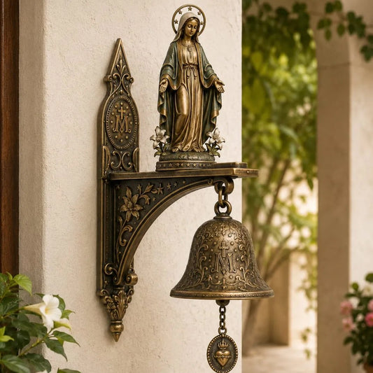 ✨ Our Lady of Grace Bronze Miraculous Medal Wall Bell | 🙏Catholic Religious Home & Garden Decor"