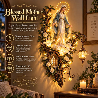 🔥HOT SALE🔥🙏✨ Blessed Mother Lighted Wall Décor | Virgin Mary 3D Religious Wall Art with Warm Ambient Glow