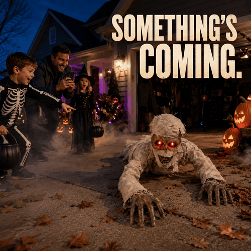 💀Sound-Activated Animated Crawling Mummy with Glowing Red Eyes
