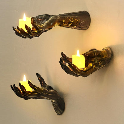 Halloween Decorations, Pack of 3 Wall Mounted Creepy Reaching Hands with Lighted Candles