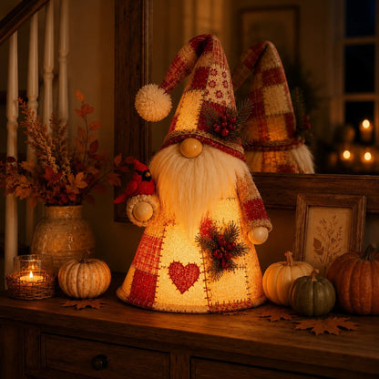 🔥 LAST DAY 49% OFF – 🐦 Patchwork Bird Gnome Light Collection | Warm Glowing Tabletop Decor with Farmhouse Patchwork Details for Mantels, Shelves & Holiday Gifts ✨