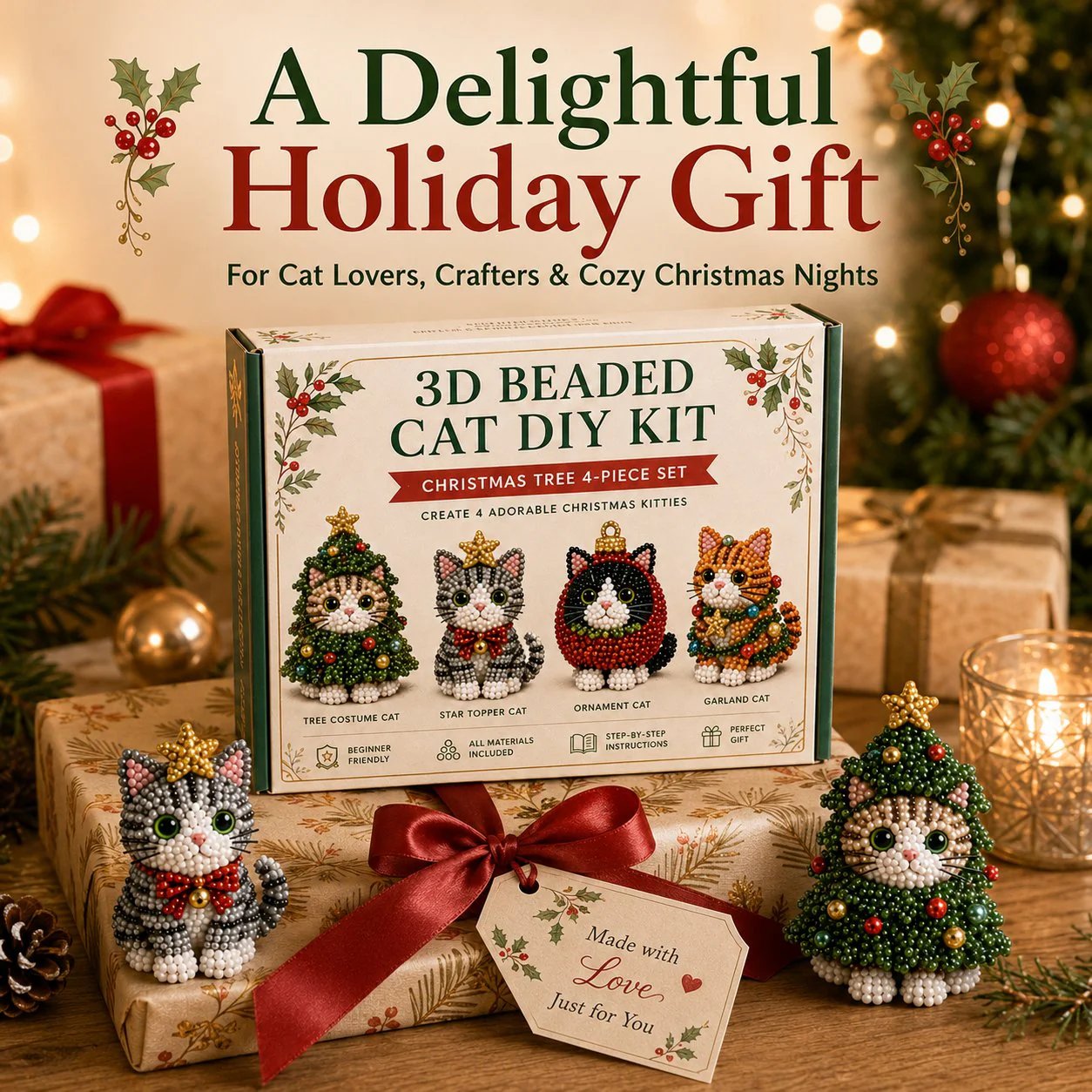 🐱✨ Create Your Own 3D Beaded Christmas Cats | Beginner-Friendly DIY Kit🎁Buy 2 | FREE Shipping