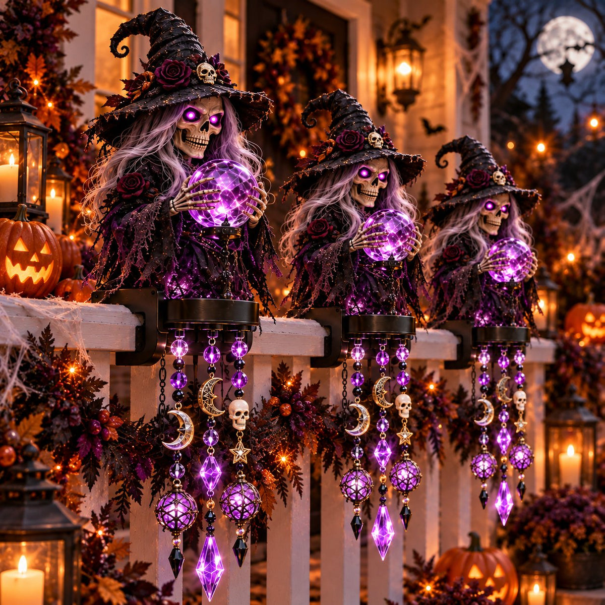🔥HOT SALE🔥🎃 Halloween Character Glow Cascade Railing Lights – Pumpkin, Witch, Ghost & Black Cat