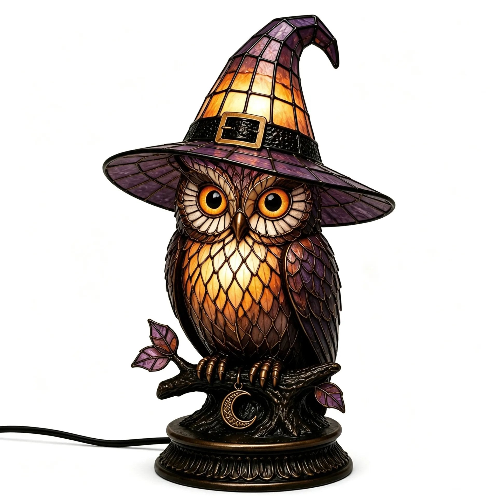 🐈 Gothic Stained Glass Witch Black Cat Table Lamp | Halloween Witch Hat Night Light Decor