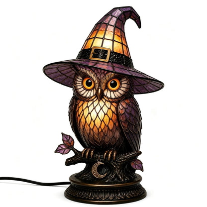🐈 Gothic Stained Glass Witch Black Cat Table Lamp | Halloween Witch Hat Night Light Decor