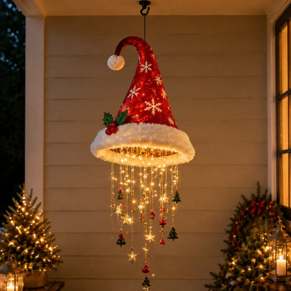 🎅 Beleuchteter Weihnachtsmannhut als Hängeleuchter 🎄 | 3 verschiedene Designs, warme LED-Lichterkette | Weihnachtsdeko für drinnen und draußen, Geschenkidee