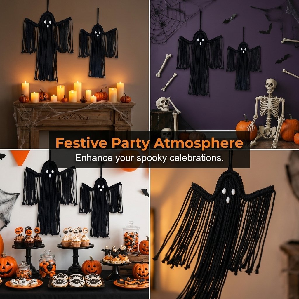 👻Handcrafted Woven Halloween Ghost Wall Decor - Cute Boho Hanging Ghost Decoration for Front Door, Porch & Indoor Home🎃