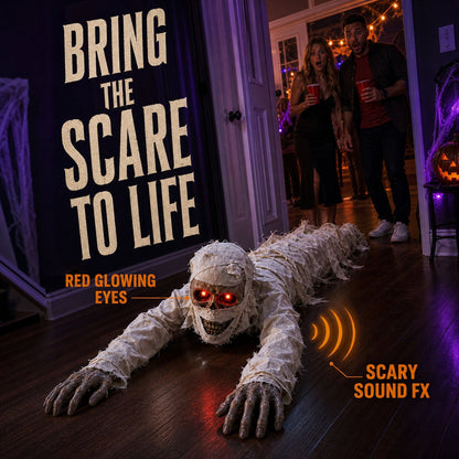 💀Sound-Activated Animated Crawling Mummy with Glowing Red Eyes