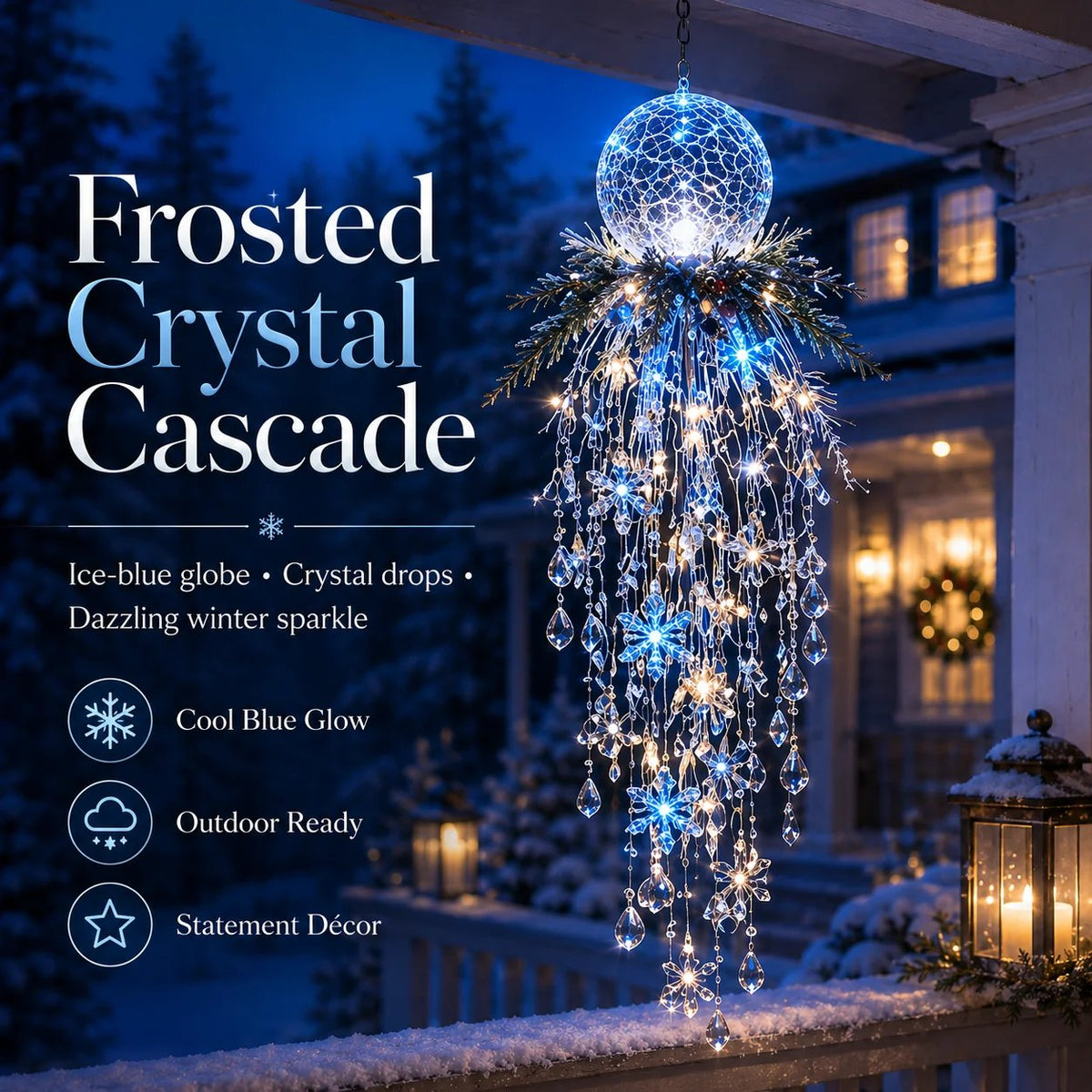 Crystal Cascade Christmas Light™ – Hängende LED-Veranda-Deko: Schneeflocke & Kristalle ✨❄️