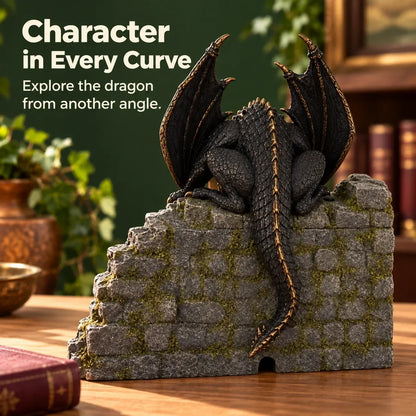 🐉 Dragon Book Nook Mist Maker with LED Light, Fantasy Castle Dragon Statue Decor, Smoke Breathing Dragon Figurine for Shelf Display