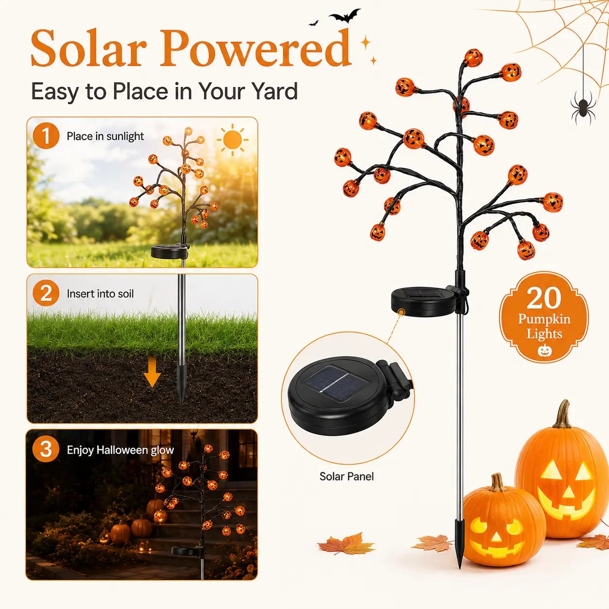Pumpkin Solar Branch Lights - Halloween Garden Stakes