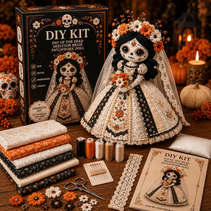 🔥LAST DAY 49% OFF - 🎃Day of the Dead Patchwork Doll DIY Sewing Kit -Create Your Own Colorful Keepsake Doll