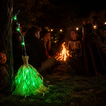 Animated Moving Witch Broom, Light‑Sound‑Motion Halloween Prop to Boost Thrill for Your Indoor & Outdoor Party Decor