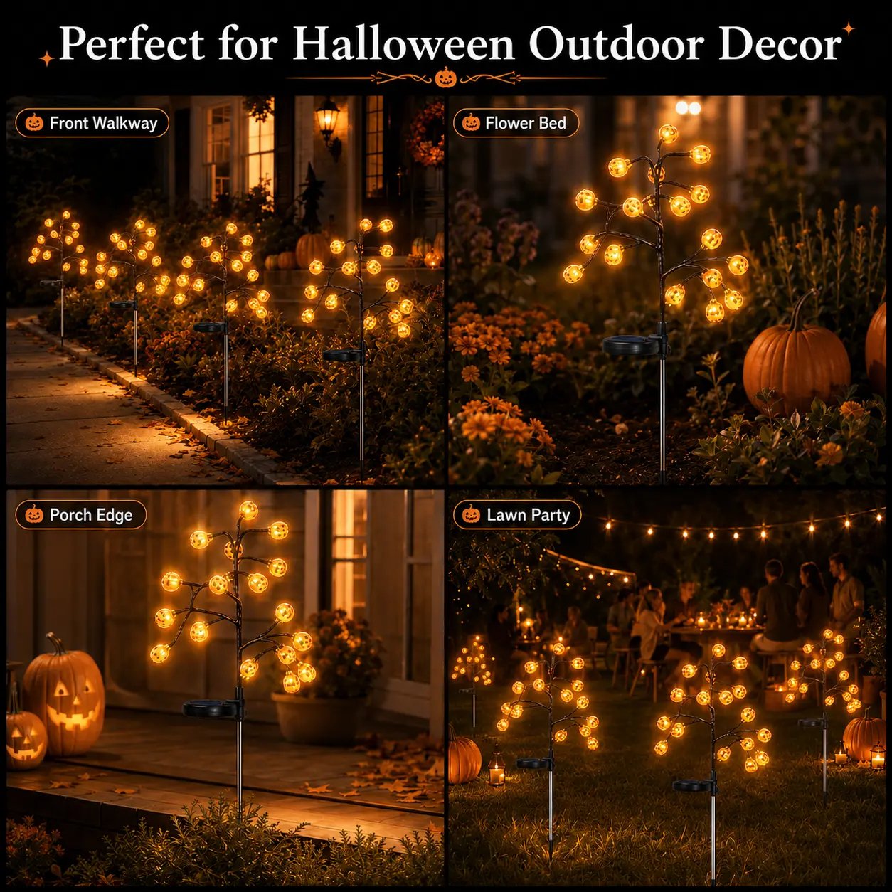 Pumpkin Solar Branch Lights - Halloween Garden Stakes