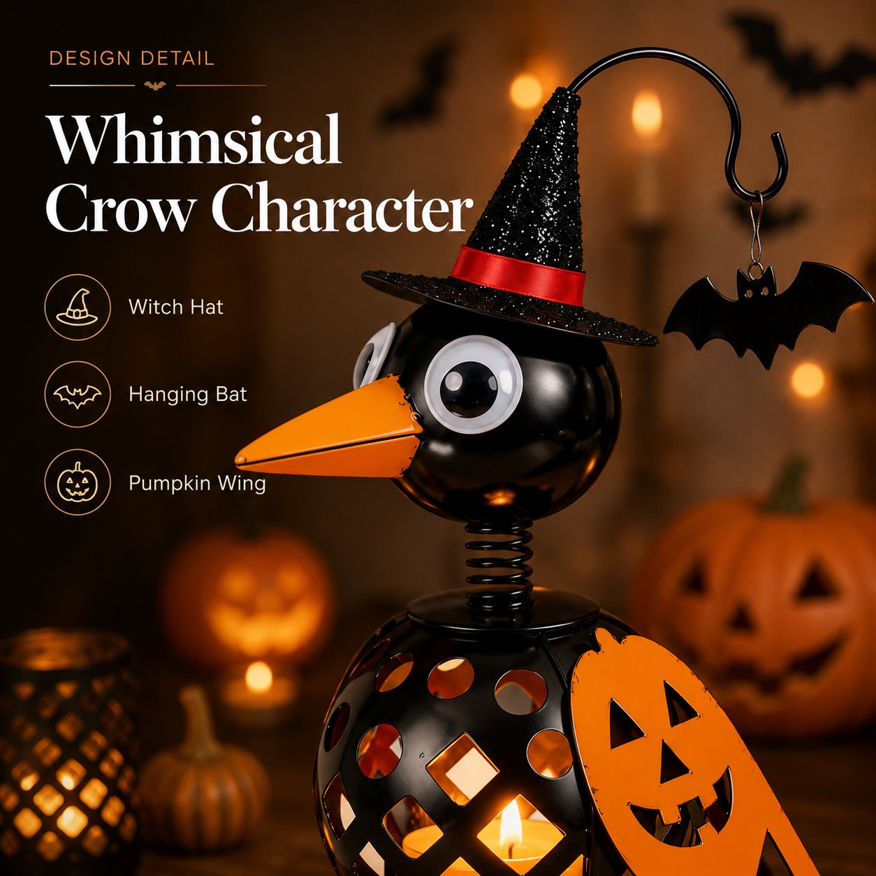Wrought Iron Crow and Pumpkin Ornament🐦🎃
