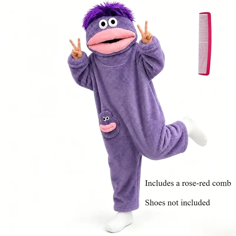 Big Mouth Monster Onesie Pajamas with Large Comb – Oversized Plush Fleece Hooded One Piece for Sleep & Party