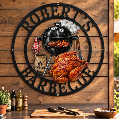 Custom Shaped Metal Sign, Personalized Black Grill & Chill Smoker Scene, Unique BBQ Gift for Dad or Grandpa