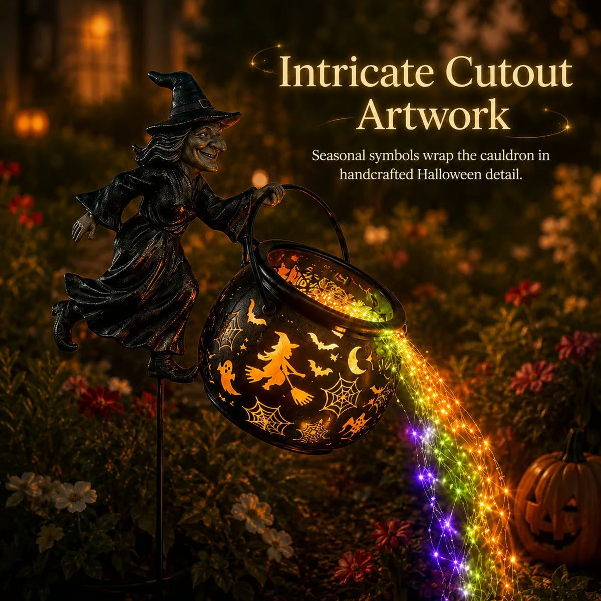 🎃🧙‍♀️ Halloween Witch Cauldron Projection Garden Light – Magical Outdoor Yard Decor