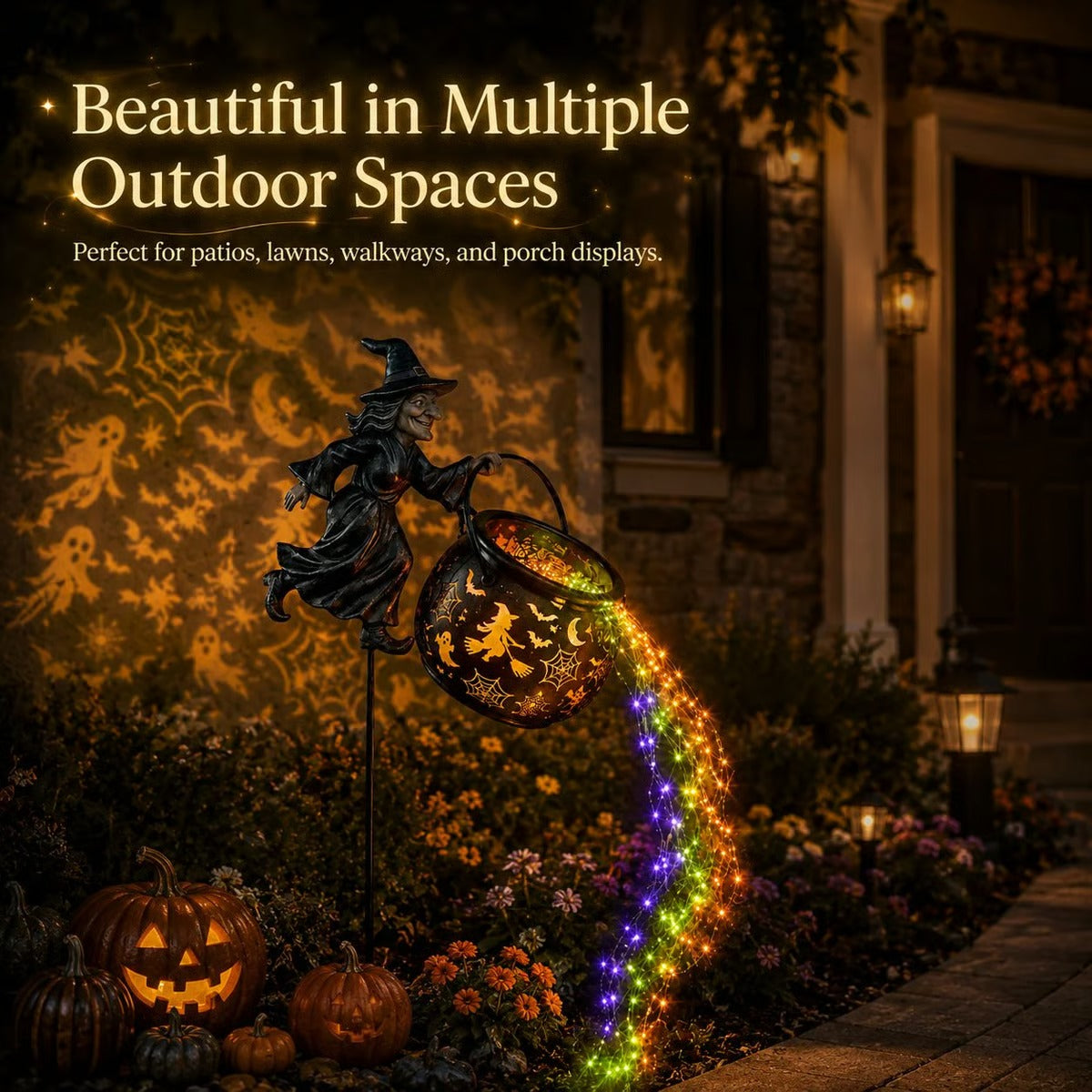 🎃🧙‍♀️ Halloween Witch Cauldron Projection Garden Light – Magical Outdoor Yard Decor