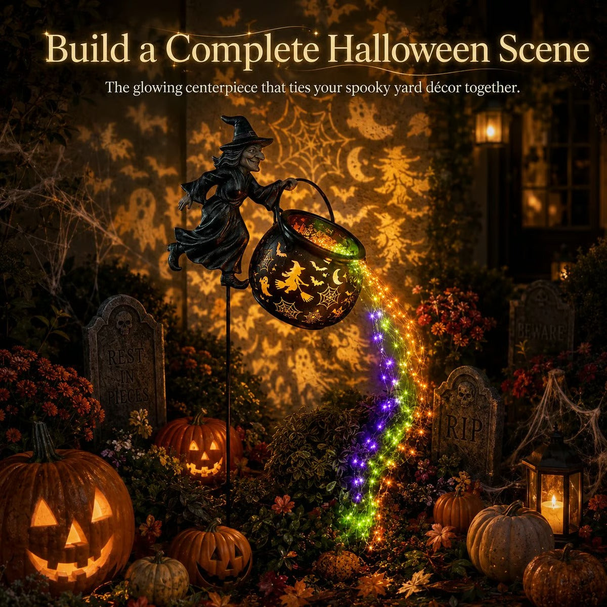 🎃🧙‍♀️ Halloween Witch Cauldron Projection Garden Light – Magical Outdoor Yard Decor