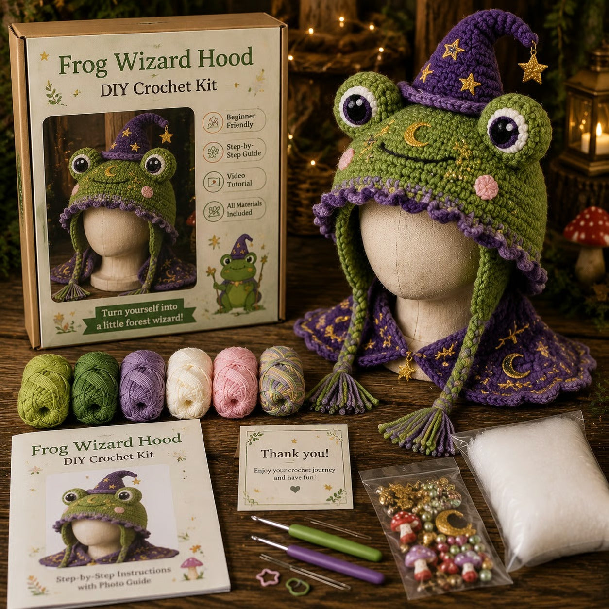 🔥LAST DAY 50% OFF - 🧵Fantasy Hood Hat DIY Crochet Kit – Create Your Own Magical Wearable Character Hat🎁Beginner Friendly