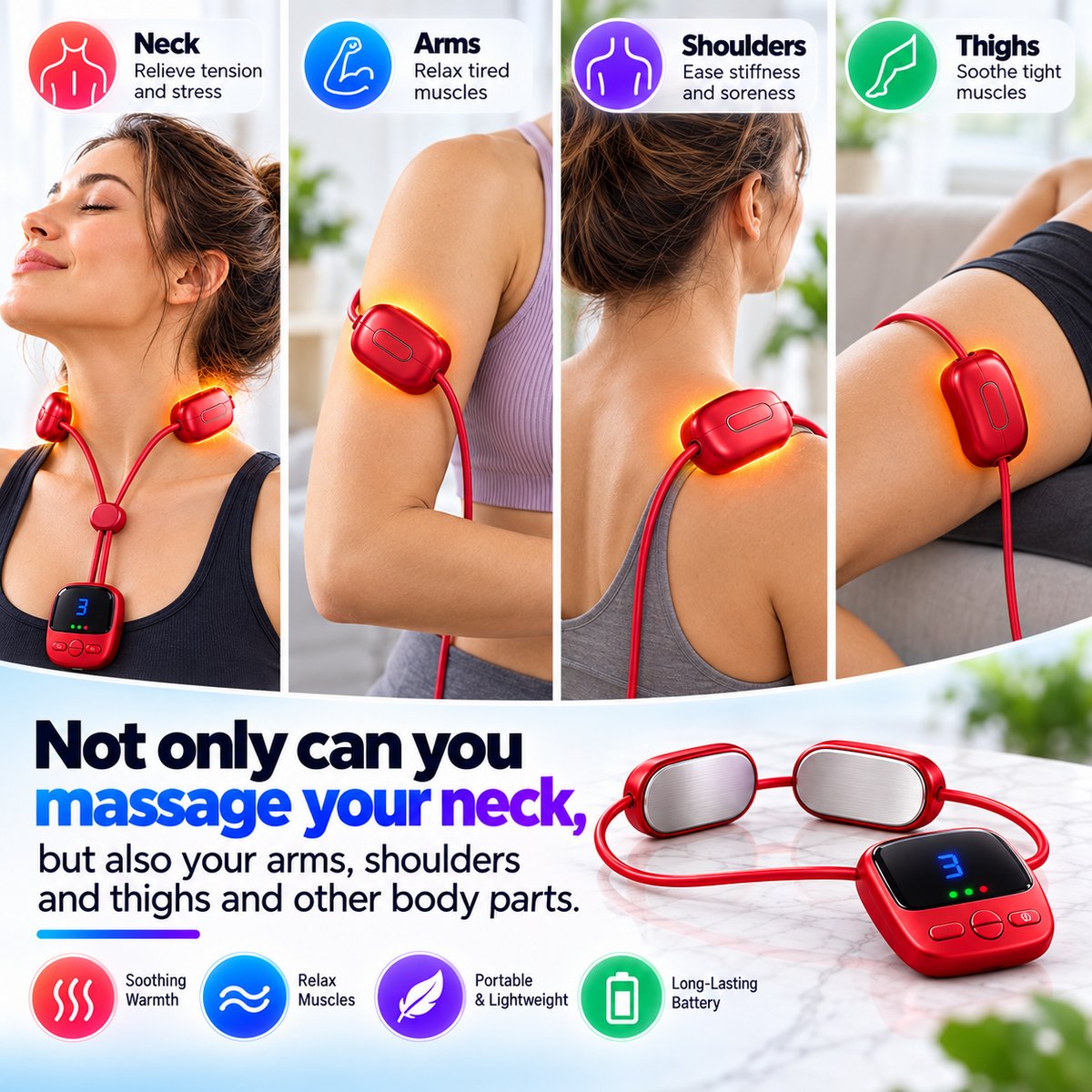 🔥Mini Necklace-Style Neck Massager - 4 Modes, 9 Intensity Levels, 3 Heat Settings, Smart Dual-Pulse Pendant Design