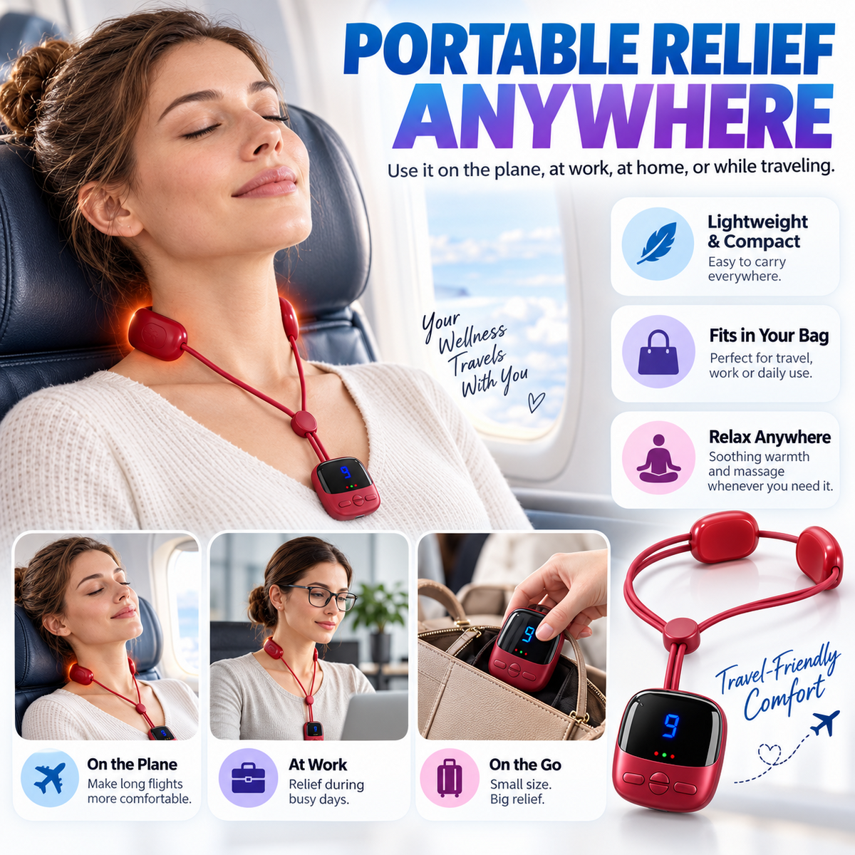 🔥Mini Necklace-Style Neck Massager - 4 Modes, 9 Intensity Levels, 3 Heat Settings, Smart Dual-Pulse Pendant Design