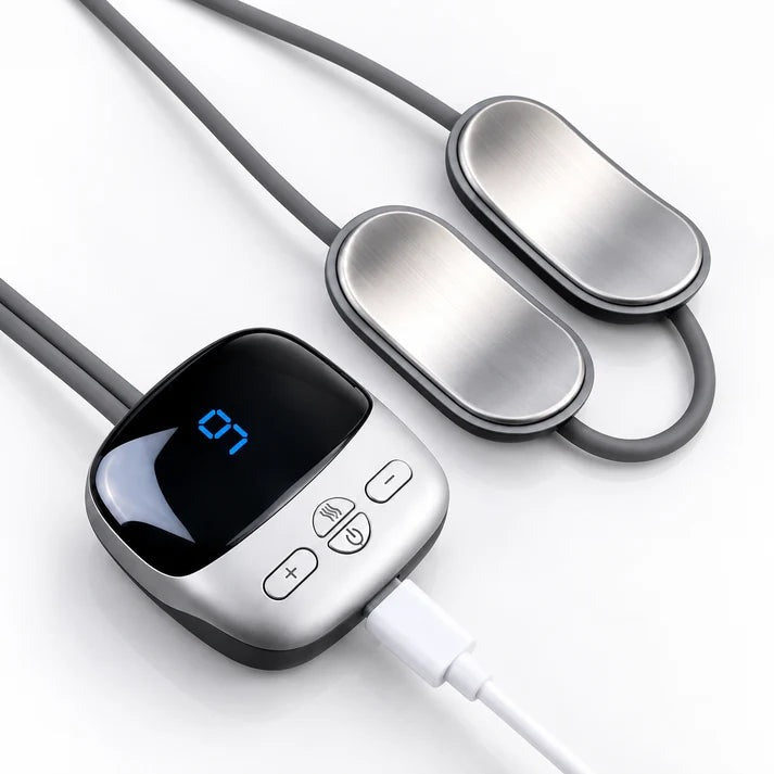 🔥Mini Necklace-Style Neck Massager - 4 Modes, 9 Intensity Levels, 3 Heat Settings, Smart Dual-Pulse Pendant Design