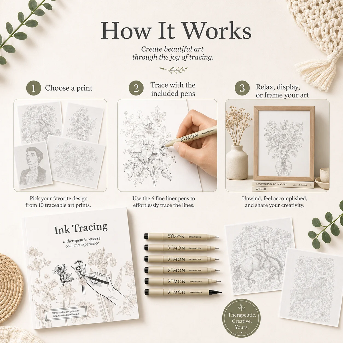 Beginner-Friendly💕Ink Tracing: A Therapeutic Reverse Coloring Experience📚