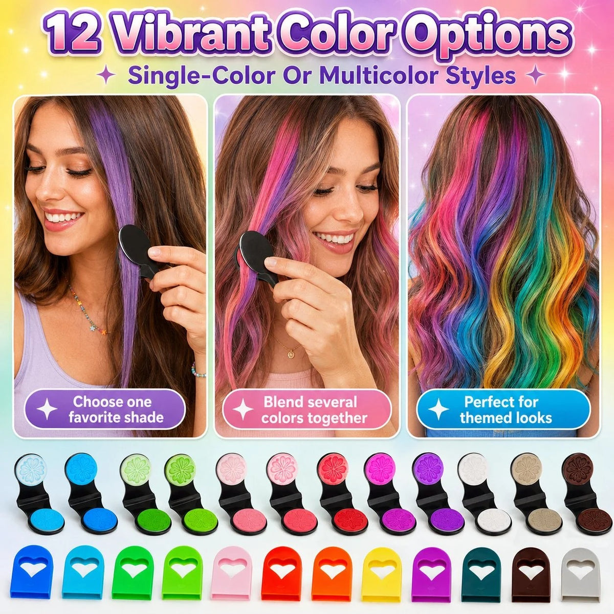 🌈Last Day 50% OFF🔥 - 🌈12-Color Temporary Hair Chalk Applicator Set