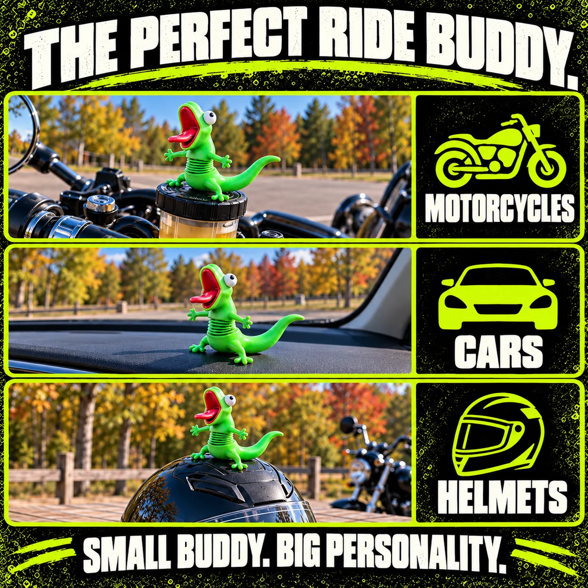 🦎🏍️ Roadside Lizard Buddy – Car & Motorcycle Decor