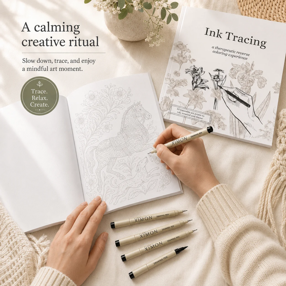 Beginner-Friendly💕Ink Tracing: A Therapeutic Reverse Coloring Experience📚