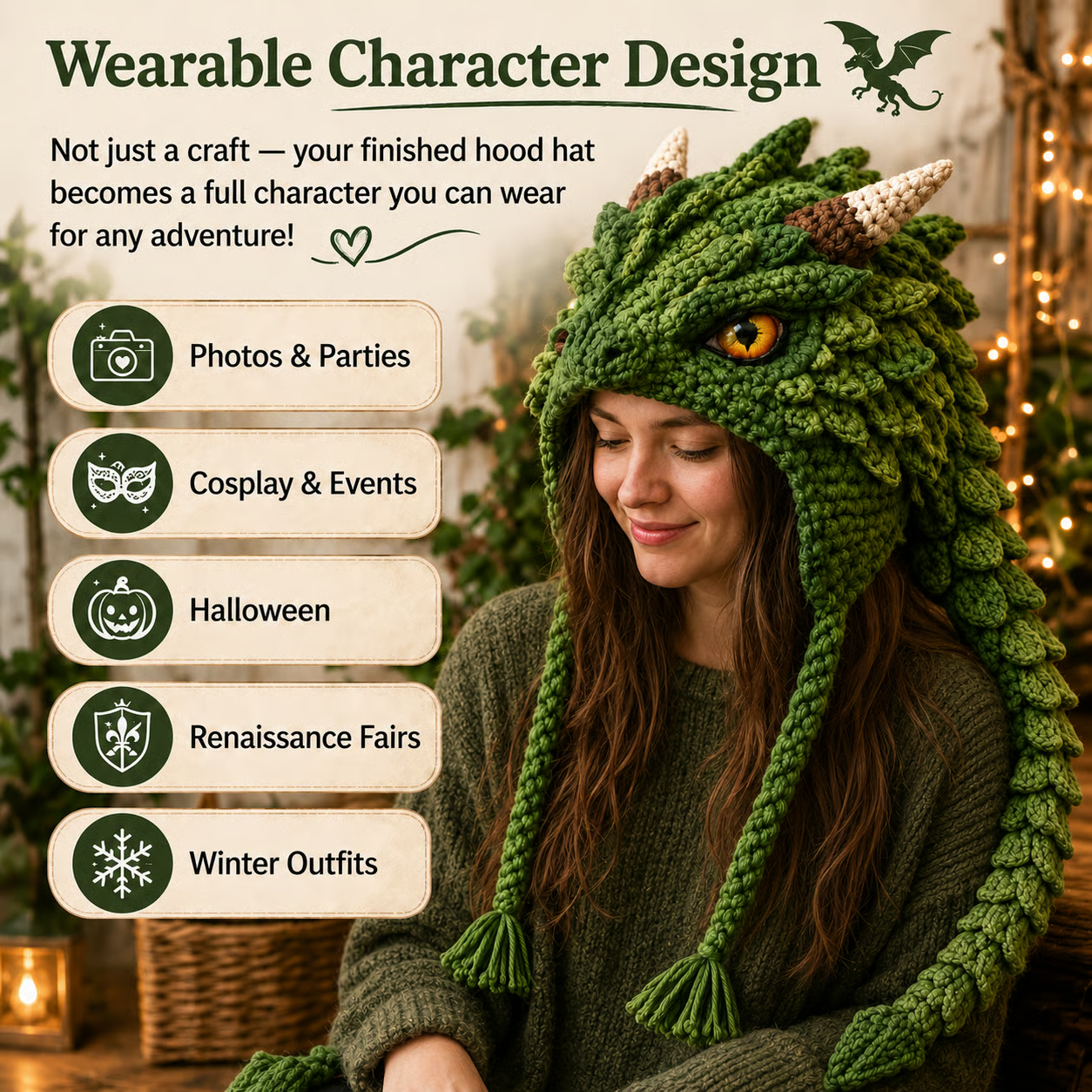 🔥LAST DAY 50% OFF - 🧵Fantasy Hood Hat DIY Crochet Kit – Create Your Own Magical Wearable Character Hat🎁Beginner Friendly