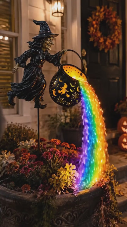 Halloween Witch Cauldron Rainbow Light Garden Decoration