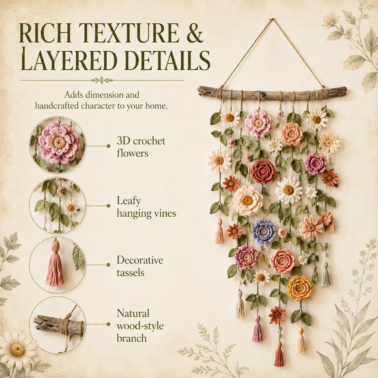🌸LAST DAY SPECIAL PRICE!!🌸Crochet Flower Wall Hanging Decor