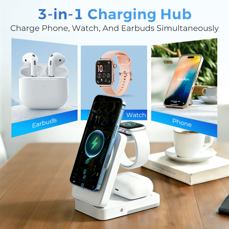 3-in-1 Foldable Magnetic Charging Stand for Everyday Devices