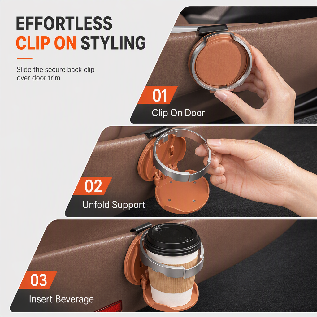 🚗✨ No More Spills! – Foldable Space-Saving Car Door Cup Holder